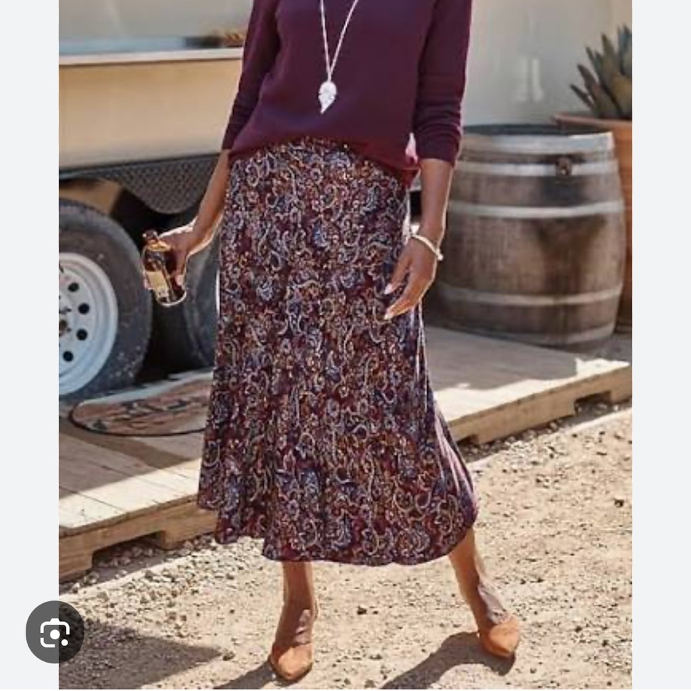 J. Jill Rum Raisin Gilded Paisley Midi Skirt Medium Viscose New